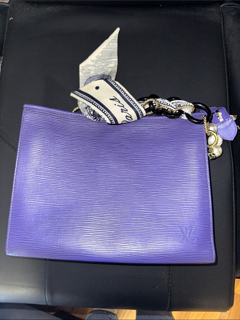 Louis Vuitton Purple Crossbody Bag with Chain, Pearl & Scarf Accent